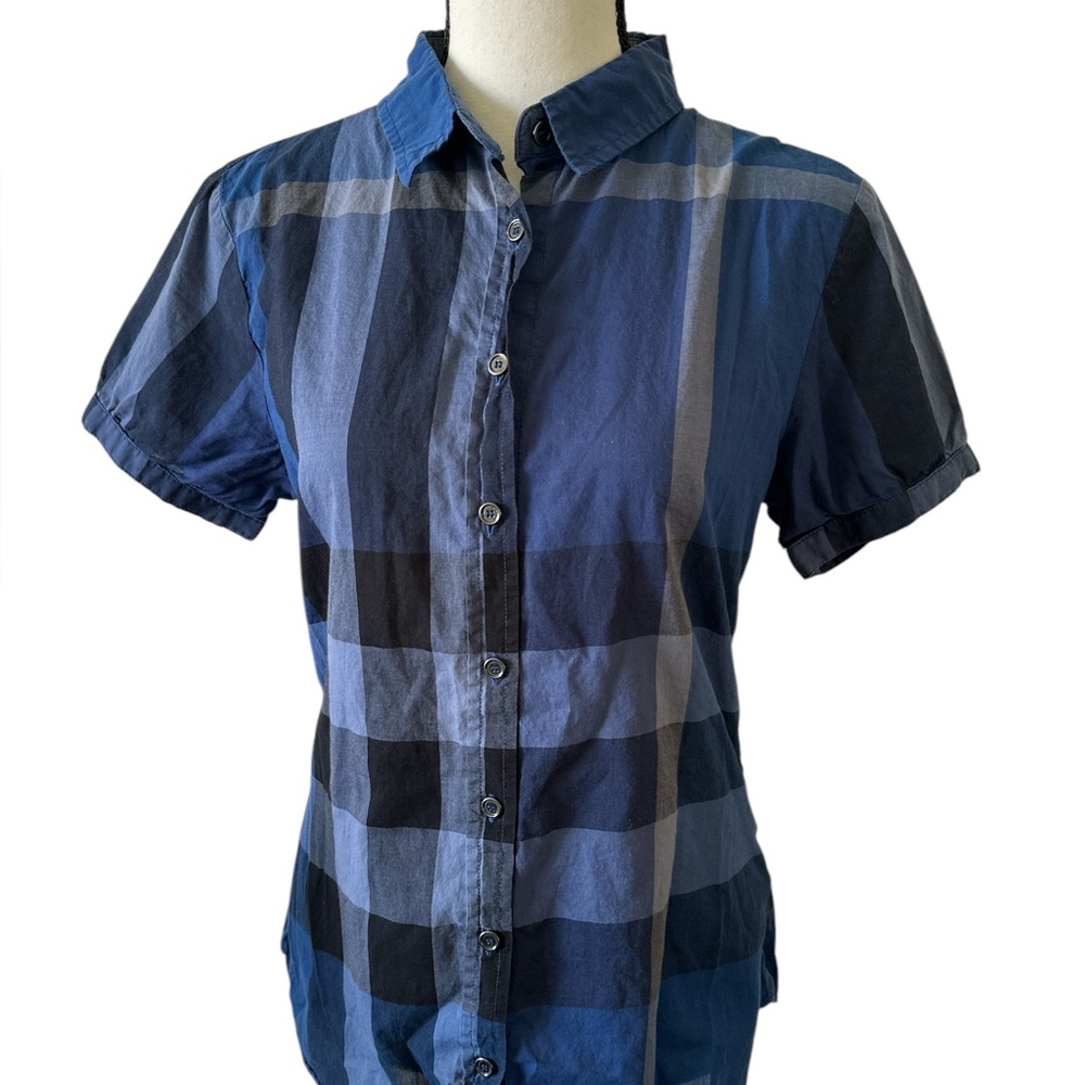 Burberry Blue & Black Casual Button Down Shirt Size XL **Runs Small